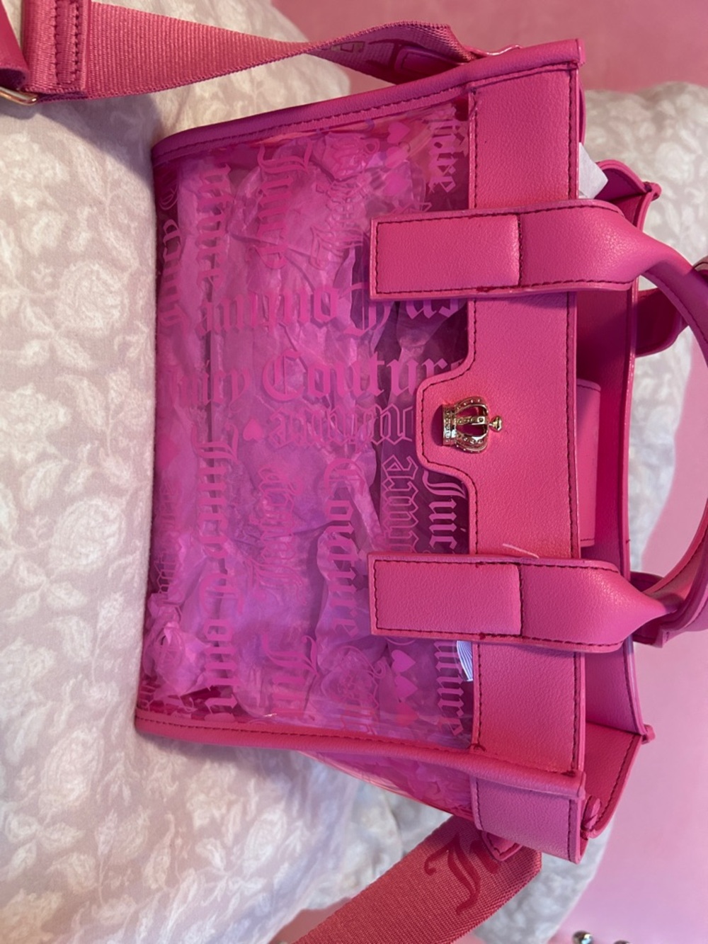 Juicy Couture Hot Pink Transparent Tote with Logo Detail